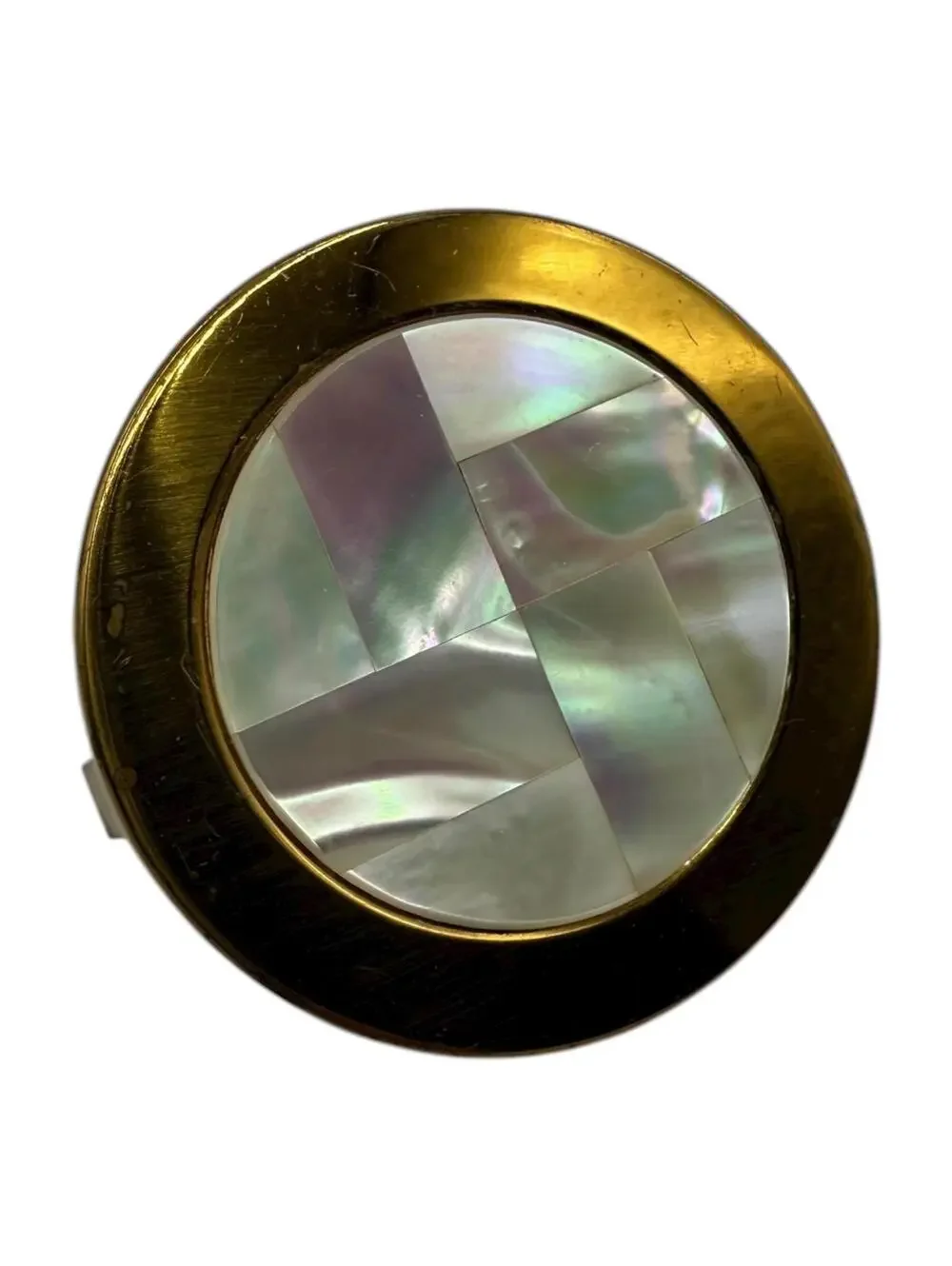 Vintage 1950s Mini Lipstick Holder with Mirror, Mother of Pearl Inlay